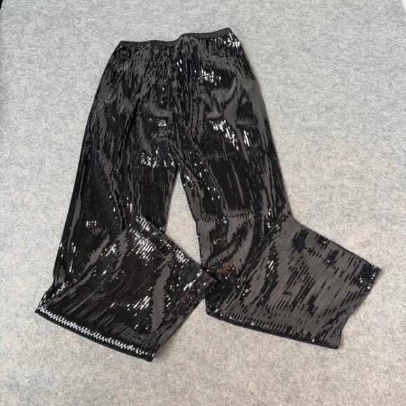MsKIN6 Womens Black Sequin Shiny Loose Fit Wide Leg Dress Party Pants Size Large - Picture 2 of 13
